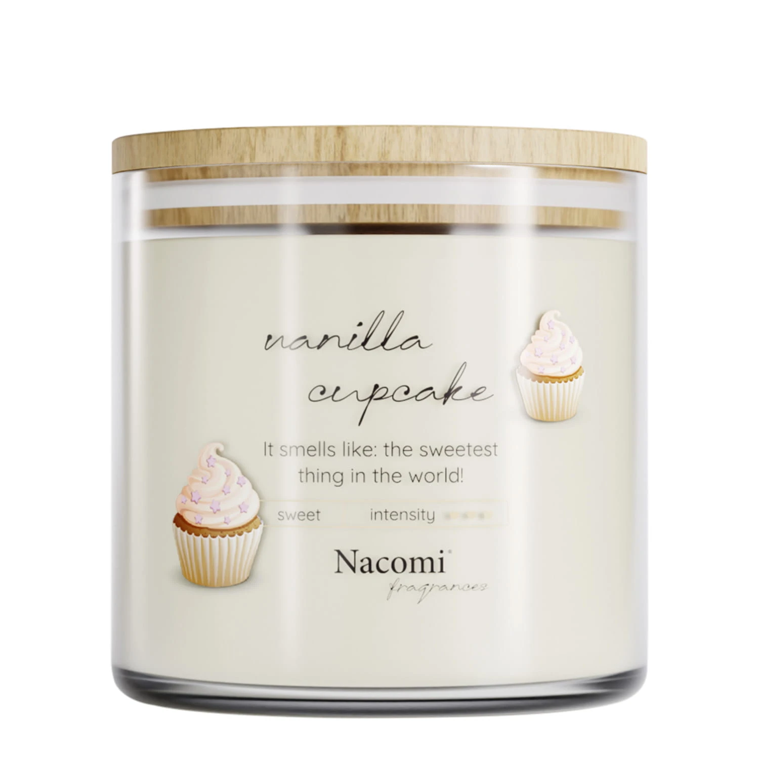 Świeca sojowa Vanilla Cupcake w szklanym słoju z białym woskiem zapach wanilia ciasteczko