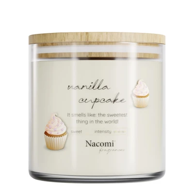 Świeca sojowa Vanilla Cupcake w szklanym słoju z białym woskiem zapach wanilia ciasteczko