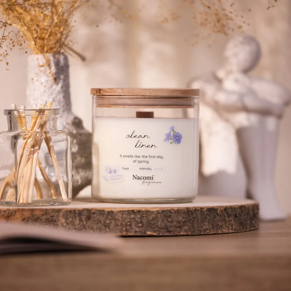 Świeca sojowa - Clean linen 450g przyjemny zapach świeżej pościeli