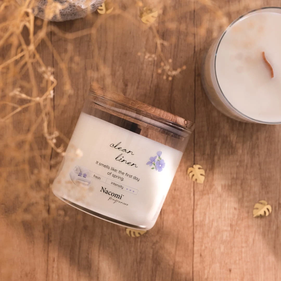 Świeca sojowa - Clean linen 450g przyjemny zapach świeżej pościeli